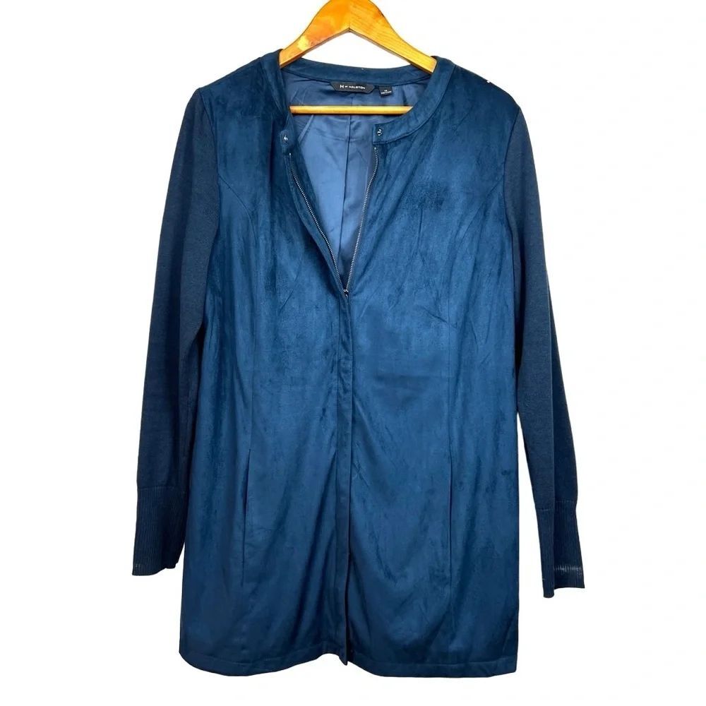 H by Halston Navy Blue Faux Suede Zip Up Jacket with Pockets